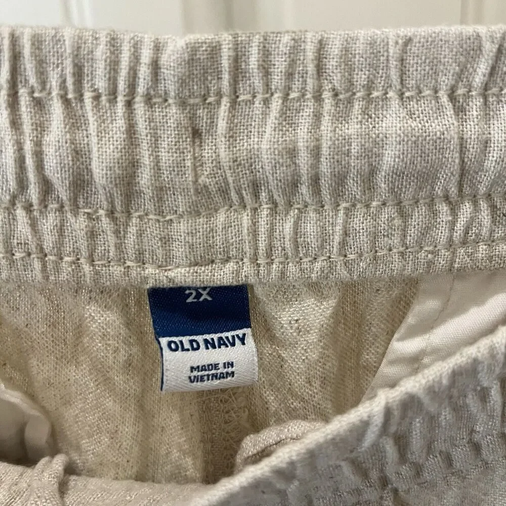 Old Navy Linen Blend Beige Cream Pull On Pants Beachy Coastal Pockets Womens 2XL